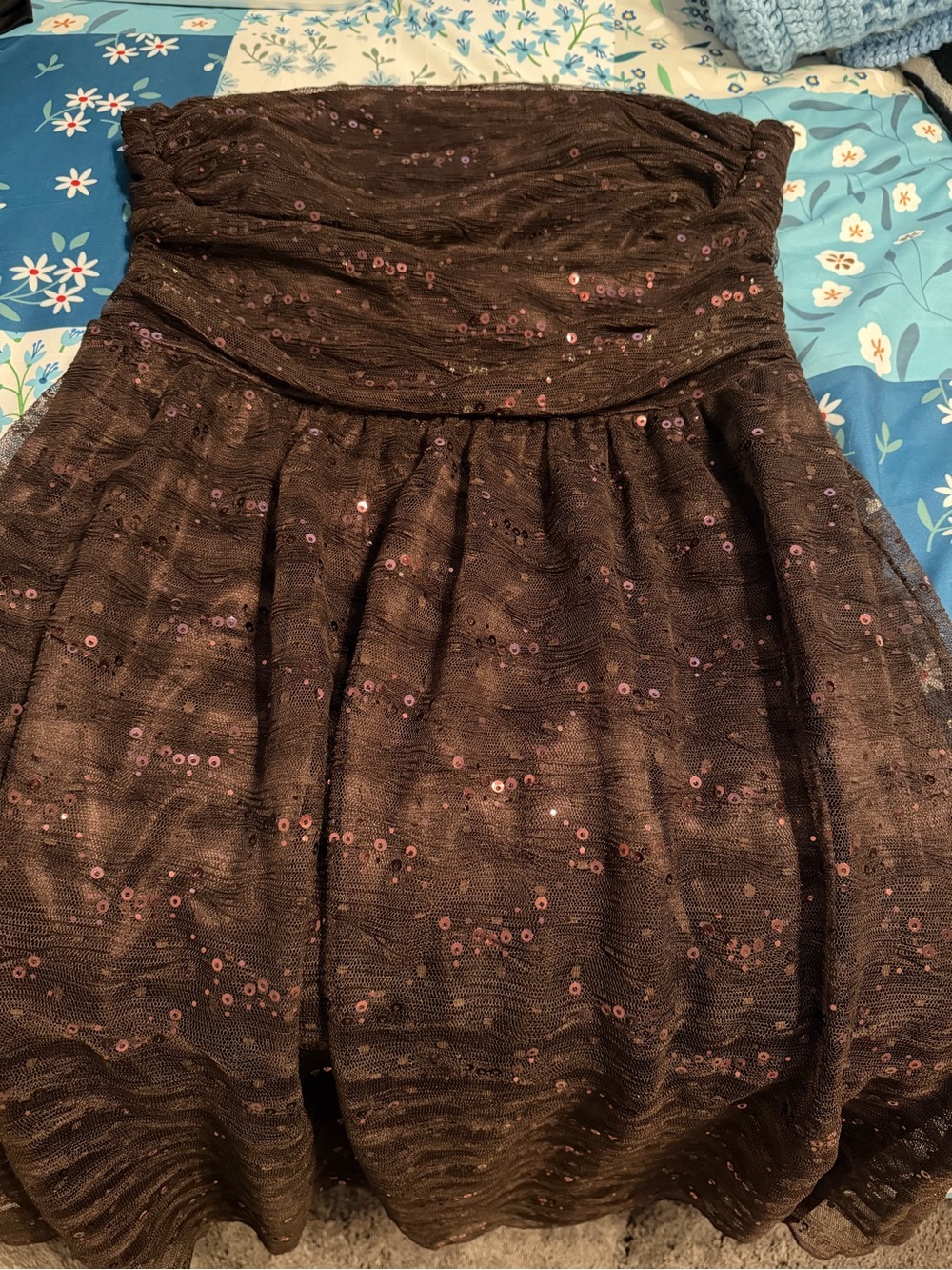 AGB Brown Sequin Strapless Party Dress